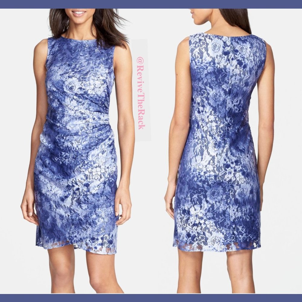 NWT Adrianna Papell Tie Dye Lace Sheath Dress in Ombre‎ Blue [SZ 10 US ]